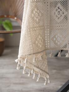 幾何樣式流蘇邊桌布 - 米色 - 查看 5
