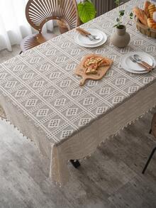 幾何樣式流蘇邊桌布 - 米色 - 查看 6