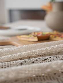 幾何樣式流蘇邊桌布 - 米色 - 查看 8