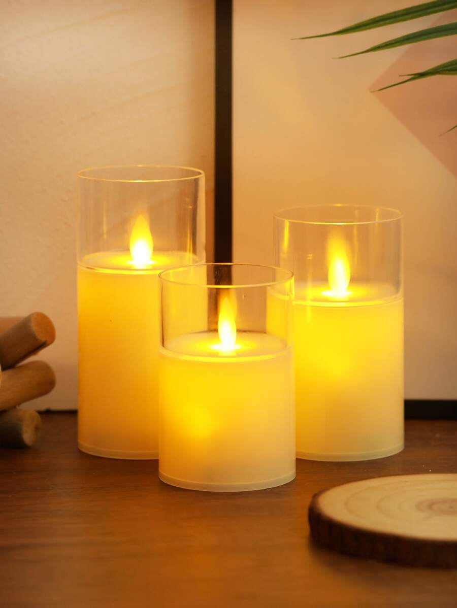 1pc Plastic LED Flameless Candle, Simple Clear LED Neon Light For Home Decoration - Yellow - View 1