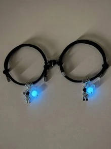 ATLVXJL 時尚流行男士2入組情侶夜光宇航員吊飾手鍊，適合珠寶禮物和時尚外觀 - 彩色 - 查看 1