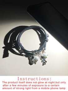 ATLVXJL 時尚流行男士2入組情侶夜光宇航員吊飾手鍊，適合珠寶禮物和時尚外觀 - 彩色 - 查看 3