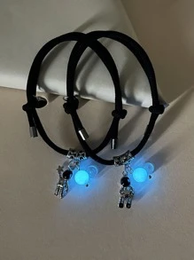 ATLVXJL 時尚流行男士2入組情侶夜光宇航員吊飾手鍊，適合珠寶禮物和時尚外觀 - 彩色 - 查看 6