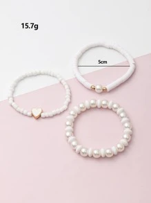 3入組女孩愛心和人造珍珠裝飾串珠手鏈