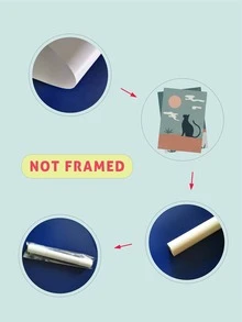 2pcs Cat & Moon Pattern Unframed Painting - Multicolor - View 3