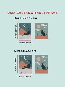 2pcs Cat & Moon Pattern Unframed Painting - Multicolor - View 4