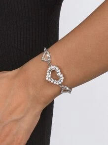 Rhinestone Heart & Faux Pearl Decor Bracelet - Silver - View 1