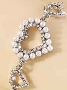 Rhinestone Heart & Faux Pearl Decor Bracelet - Silver - View 4