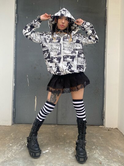 Anime جاكيتات نسائية الرباط سستة تصميم الكرتون الشكل كاجوال