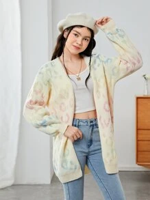 Teen Girl Graphic Pattern Drop Shoulder Duster Cardigan - Multicolor - View 5