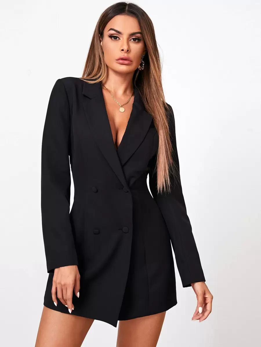 EURMUSE Double Button Solid Blazer Dress