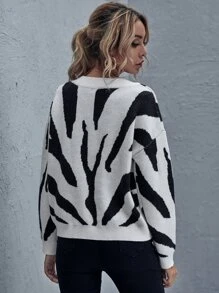 EURMUSE Drop Shoulder Graphic Pattern Jumper - Multicolor - View 2