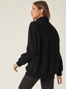 Cottnline Mock Neck Drop Shoulder Pullover - Black - View 2
