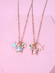 2 Cái/bộ Nữ Rùa Dễ Thương & Sao Biển Kẽm Hợp Kim Nhựa Thu Nhỏ Hoa Văn Mặt Dây Chuyền Vòng Cổ Phù Hợp Cho Người Bạn Thân Nhất Hàng Ngày - Nhiều màu - Xem 3