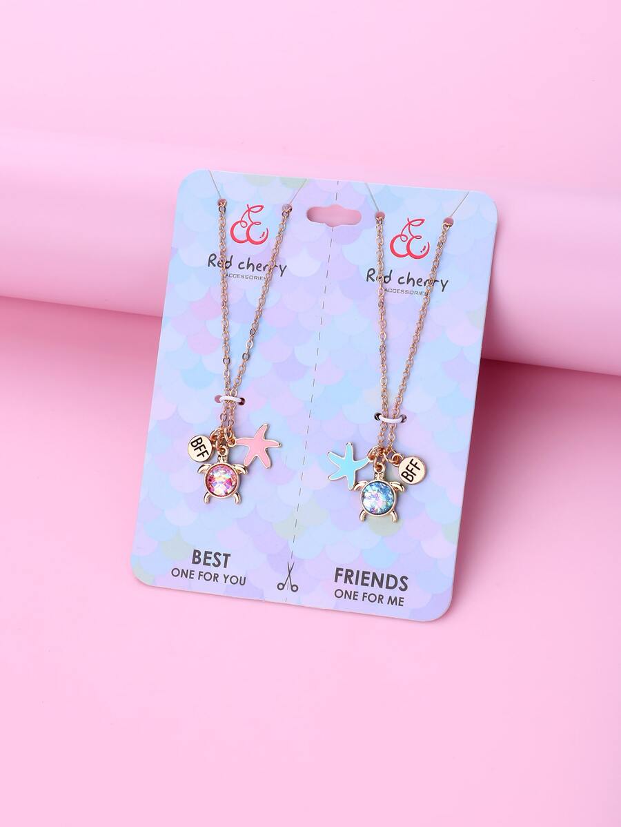 2 Cái/bộ Nữ Rùa Dễ Thương & Sao Biển Kẽm Hợp Kim Nhựa Thu Nhỏ Hoa Văn Mặt Dây Chuyền Vòng Cổ Phù Hợp Cho Người Bạn Thân Nhất Hàng Ngày