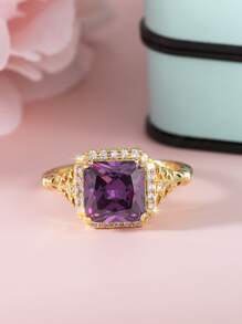 方晶鋯石裝飾戒指 - 紫色 - 查看 1