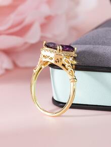 方晶鋯石裝飾戒指 - 紫色 - 查看 2