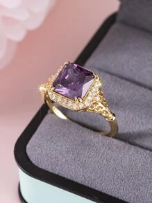 方晶鋯石裝飾戒指 - 紫色 - 查看 3