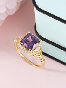 方晶鋯石裝飾戒指 - 紫色 - 查看 4