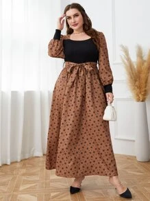 Mulvari Vestido con cinturón con estampado floral de manga farol - Multicolor - Ver 3