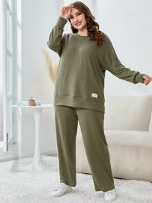 Mulvari Plus Patched Detail Drop Shoulder Sweatshirt & Trousers - Army Green - View 3