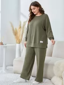 Mulvari Plus Patched Detail Drop Shoulder Sweatshirt & Trousers - Army Green - View 6