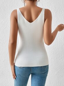 SHEIN Privé Áo dệt kim nữ Chuỗi Gân đan màu trơn Giải trí - trắng - Xem 2