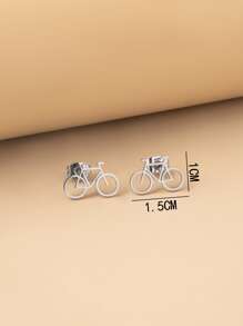 Pendientes de tachuela con diseño de bicicleta - Plateado - Ver 3