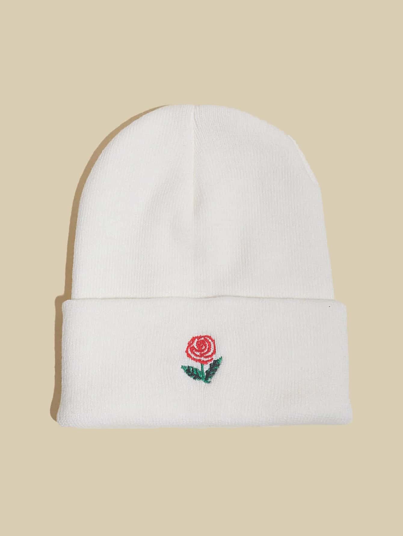 Floral Embroidery Beanie - White - View 1