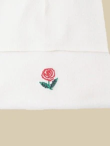 Floral Embroidery Beanie - White - View 3