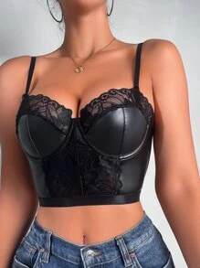 Contrast Lace Underwire Bra - Black - View 3