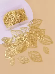 1 Box Of 50 Assorted Metal Leaf Cutout Pendants, Gold Color Hollow Leaf Charms, Alloy Leaf Pendant Accessories For DIY Jewelry, Earrings, Necklaces, Keychains, Crafts - Yellow Gold - View 2