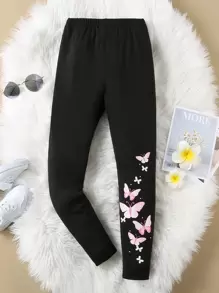 Sparklyn Tween Girl Butterfly Print Leggings - Black - View 1