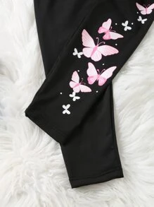 Sparklyn Tween Girl Butterfly Print Leggings - Black - View 3