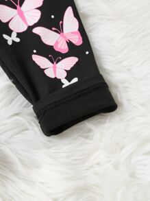Sparklyn Tween Girl Butterfly Print Leggings - Black - View 4