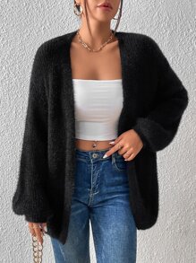 SHEIN Essnce Fluffy Knit Drop Shoulder Duster Cardigan