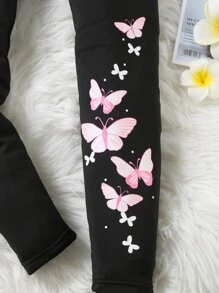 Sparklyn Tween Girl Butterfly Print Leggings - Black - View 5