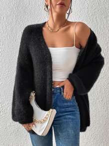 SHEIN Essnce Fluffy Knit Drop Shoulder Duster Cardigan