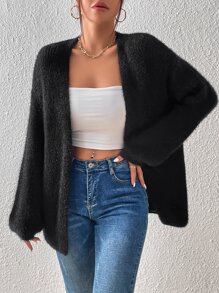 SHEIN Essnce Fluffy Knit Drop Shoulder Duster Cardigan