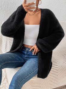 SHEIN Essnce Fluffy Knit Drop Shoulder Duster Cardigan