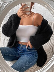 SHEIN Essnce Fluffy Knit Drop Shoulder Duster Cardigan