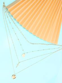 心和十字架吊飾多層次項鍊 - 金黃色 - 查看 4