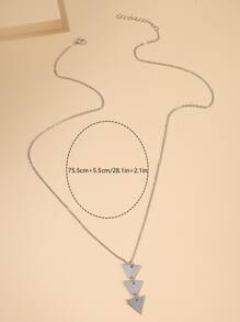 三角形吊墜項鍊 - 銀色 - 查看 5