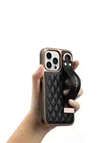 ONEGIF Faux Leather Phone Case With Microfiber Lining And Wrist Strap Stand, Compatible With IPhone 16 Pro Max, 15, 14, 13, 12 Waterproof Shockproof Anti-Fall Scratch Resistant - Black - View 6