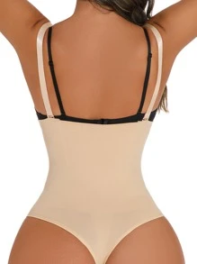 Women's High Stretch Apricot Shapewear Bodysuit With Button Front Detail And Adjustable Straps For Casual Wear - Apricot - View 2