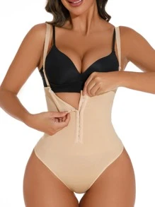 Women's High Stretch Apricot Shapewear Bodysuit With Button Front Detail And Adjustable Straps For Casual Wear - Apricot - View 4