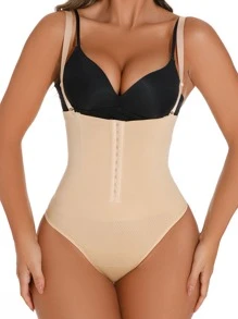Women's High Stretch Apricot Shapewear Bodysuit With Button Front Detail And Adjustable Straps For Casual Wear - Apricot - View 5