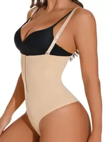 Women's High Stretch Apricot Shapewear Bodysuit With Button Front Detail And Adjustable Straps For Casual Wear - Apricot - View 6