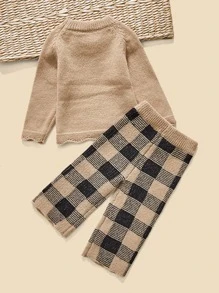 Baby Raglan Sleeve Jumper & Buffalo Plaid Pattern Knit Trousers - Multicolor - View 2