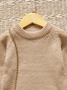 Baby Raglan Sleeve Jumper & Buffalo Plaid Pattern Knit Trousers - Multicolor - View 3